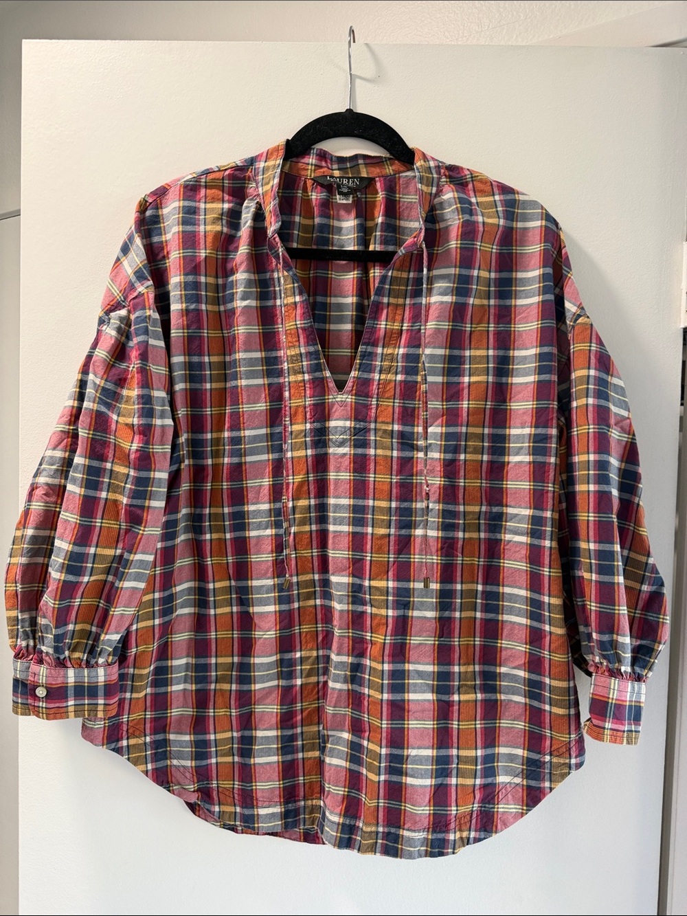 Lauren Ralph Lauren Boho Plaid Blouse Size Large